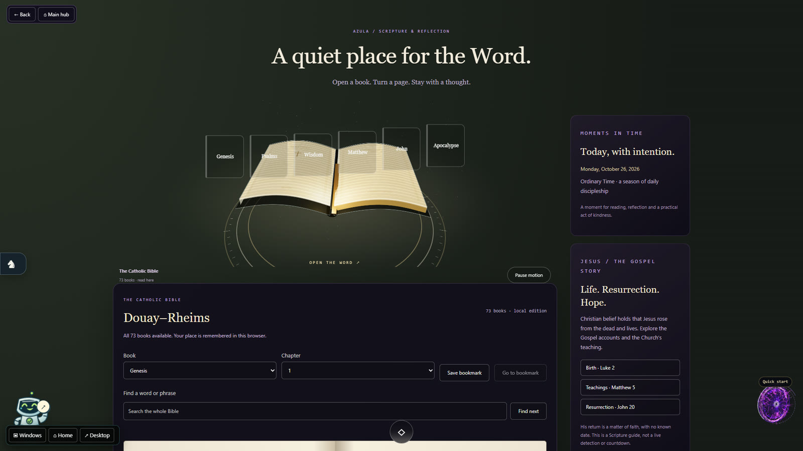 Azula’s Bible sanctuary with an open book