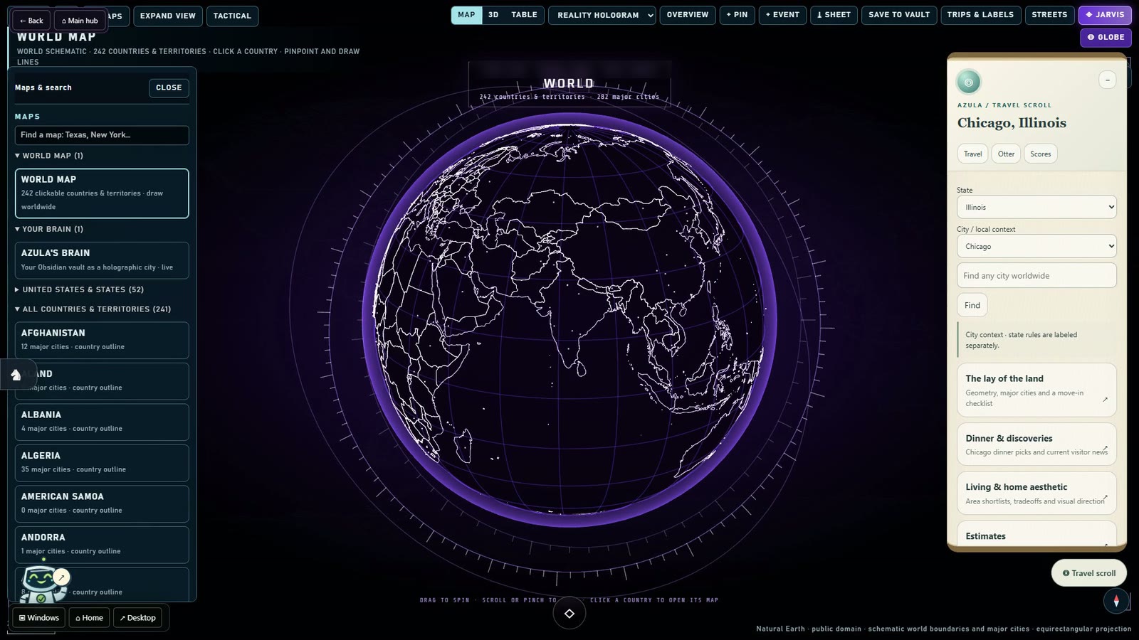 Azula’s holographic globe with country outlines