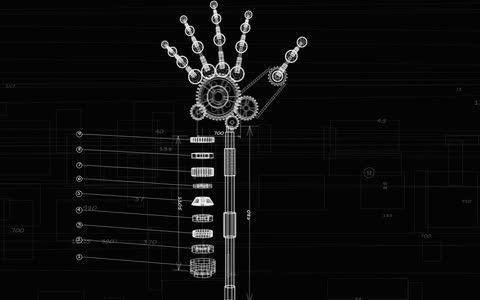 Exploded gear-train hand blueprint