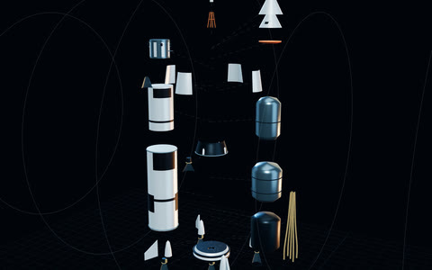 Launch vehicle taken apart into stages, tanks, engines and capsule